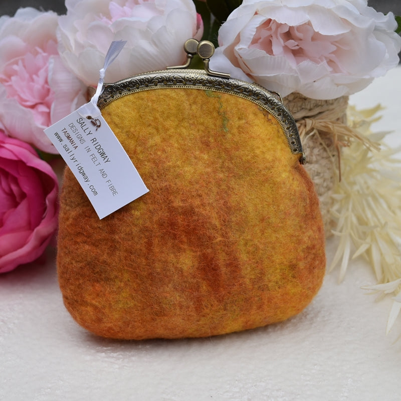 Orange Wool Felt Accessory Purse-Coin Purse-4-Sally Ridgway Designs in Felt &amp; Fibre