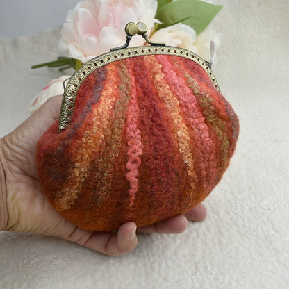 Orange Wool Felted Coin or Accessory Purse-Coin Purse-5-Sally Ridgway Designs in Felt &amp; Fibre