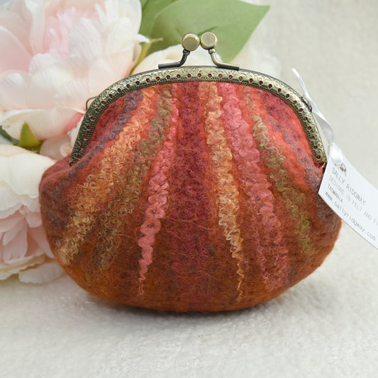 Orange Wool Felted Coin or Accessory Purse| Coin Purse | Sally Ridgway | Shop Wool, Felt and Fibre Online