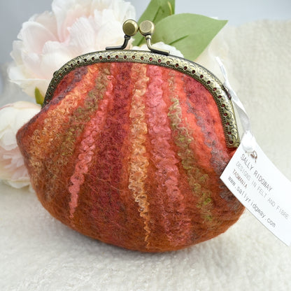 Orange Wool Felted Coin or Accessory Purse-Coin Purse-2-Sally Ridgway Designs in Felt &amp; Fibre
