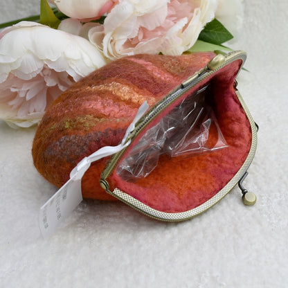 Orange Wool Felted Coin or Accessory Purse-Coin Purse-4-Sally Ridgway Designs in Felt &amp; Fibre