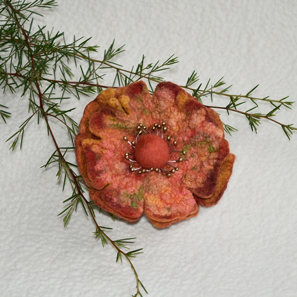 Large Wool Felt Flower Brooch Pin in Rust Orange 13181| Brooch | Sally Ridgway | Shop Wool, Felt and Fibre Online
