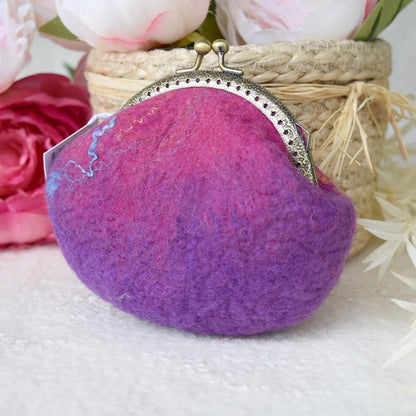 Pink and Purple Wool Felt Accessory Purse| Coin Purse | Sally Ridgway | Shop Wool, Felt and Fibre Online
