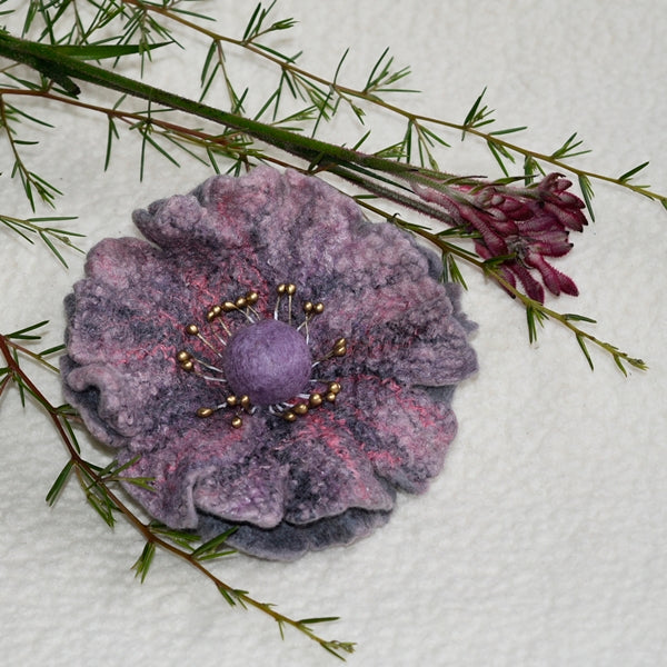 Large Wool Felt Flower Brooch Pin in Dusty Pink and Grey 13178| Brooch | Sally Ridgway | Shop Wool, Felt and Fibre Online