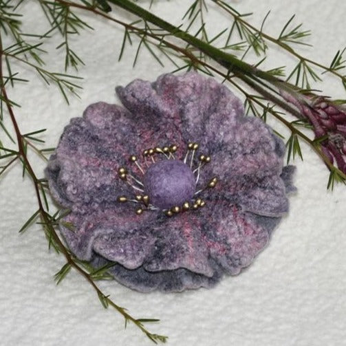Large Wool Felt Flower Brooch Pin in Dusty Pink and Grey 13178| Brooch | Sally Ridgway | Shop Wool, Felt and Fibre Online