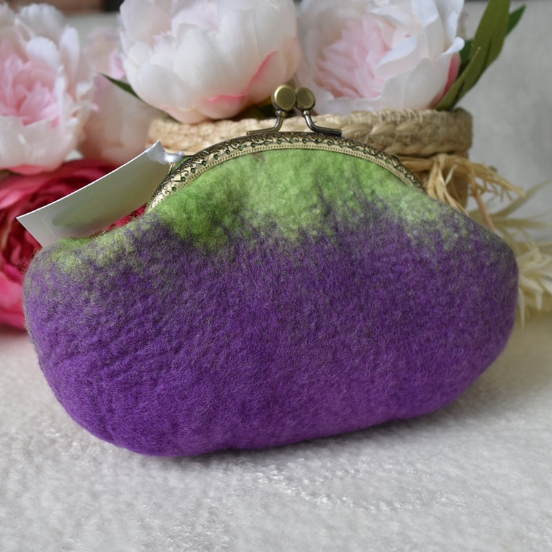 Purple and Green Wool Felt Accessory Purse 13727| Coin Purse | Sally Ridgway | Shop Wool, Felt and Fibre Online