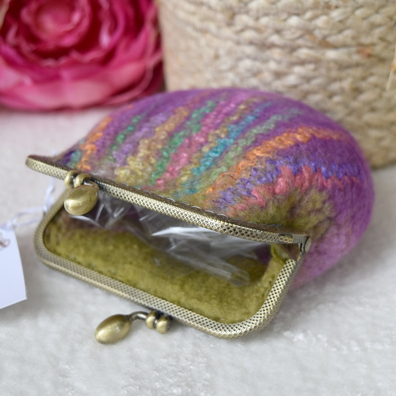 Purple and Olive Wool Felt Accessory Purse Square Frame| Coin Purse | Sally Ridgway | Shop Wool, Felt and Fibre Online