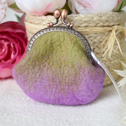 Purple and Olive Wool Felt Accessory Purse| Coin Purse | Sally Ridgway | Shop Wool, Felt and Fibre Online