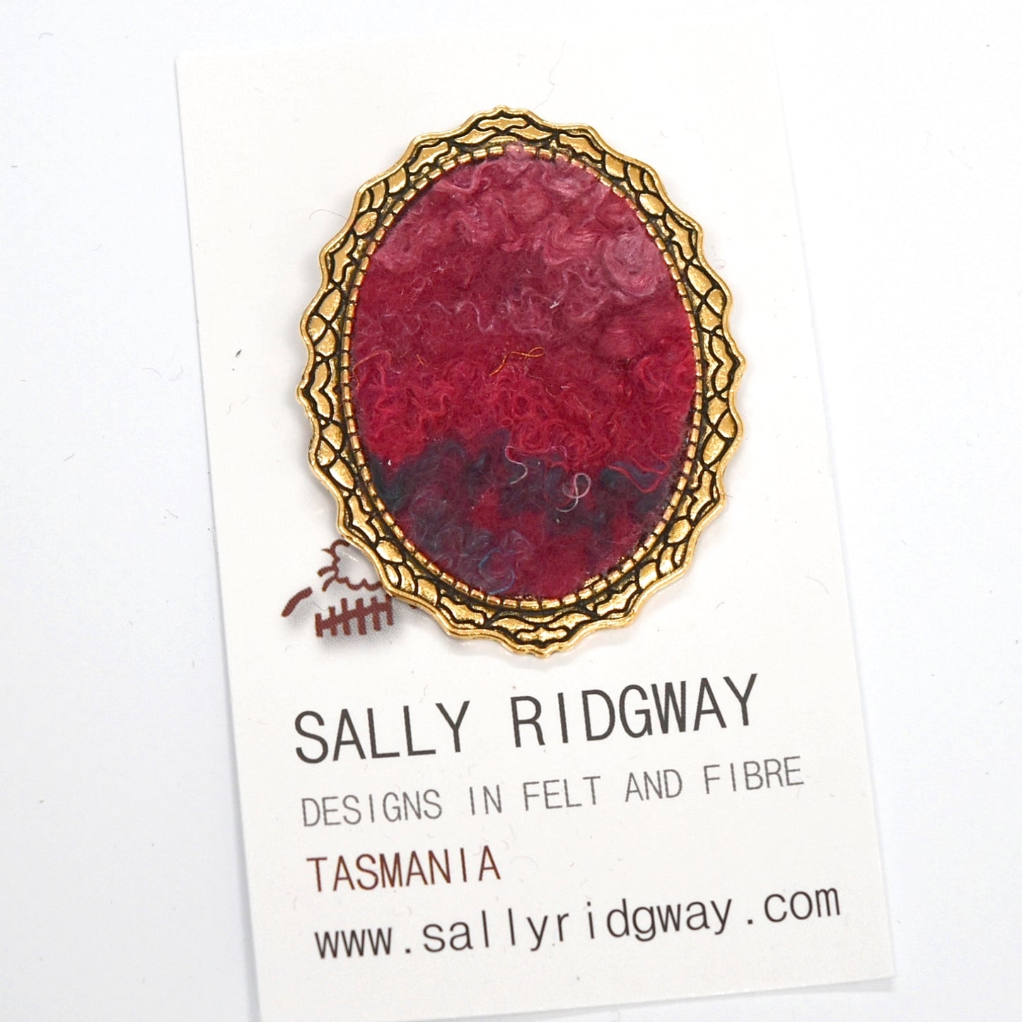 Red Wool Felt and Metal Oval Brooch Pin 13024| Brooch | Sally Ridgway | Shop Wool, Felt and Fibre Online