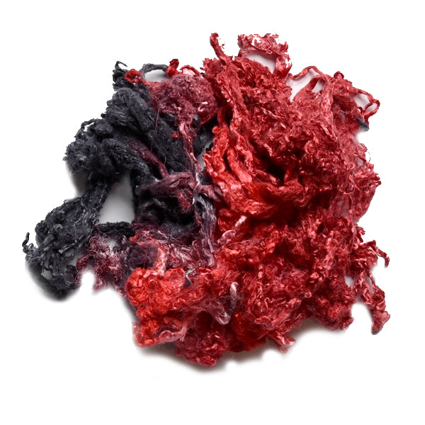 Mulberry Silk Throwster Waste Hand Dyed Black and Red 12633| Silk Throwster | Sally Ridgway | Shop Wool, Felt and Fibre Online