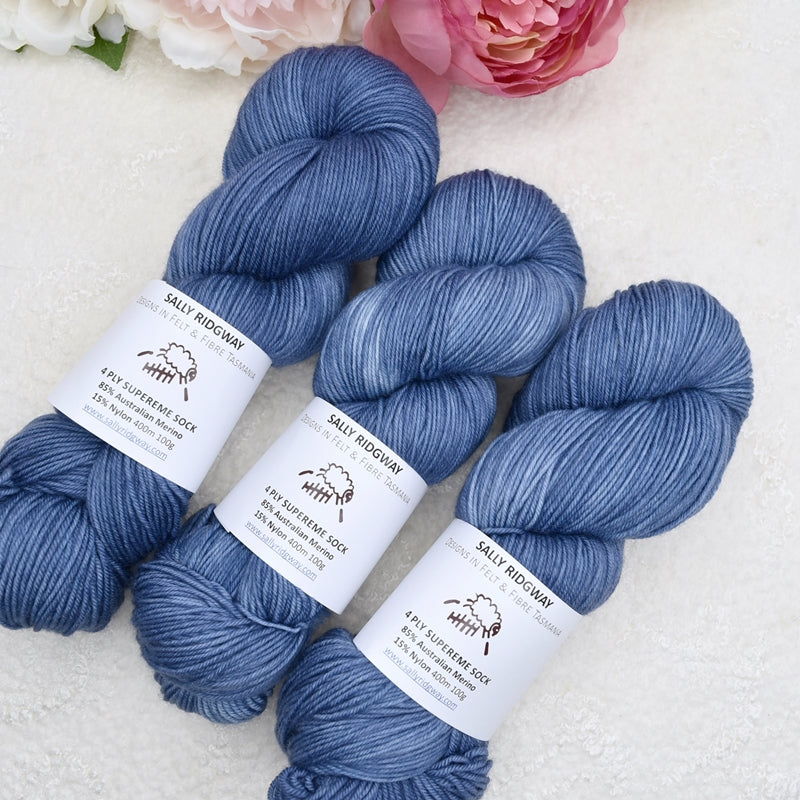 4 ply Supreme Sock Yarn Hand Dyed Denim Blue| Sock Yarn | Sally Ridgway | Shop Wool, Felt and Fibre Online
