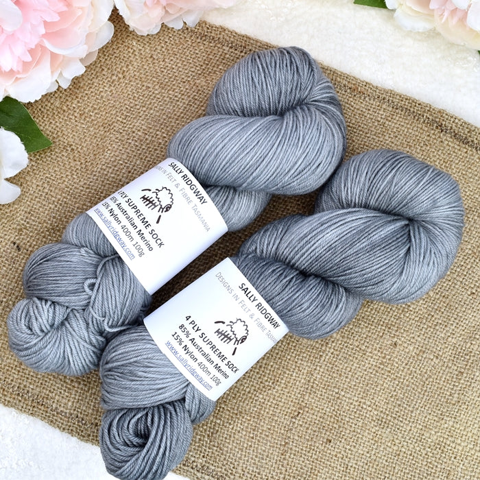 4 Ply Supreme Sock Yarn Hand Dyed Ash Grey 12695| Sock Yarn | Sally Ridgway | Shop Wool, Felt and Fibre Online