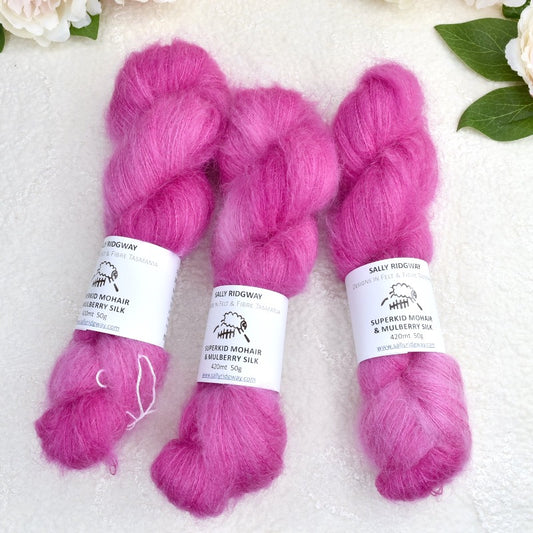 Superkid Mohair & Silk Hand Dyed Candy Pink| Mohair Silk | Sally Ridgway | Shop Wool, Felt and Fibre Online