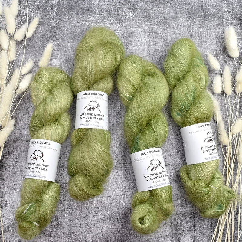 Superkid Mohair & Silk Hand Dyed Fig Leaf| Mohair Silk | Sally Ridgway | Shop Wool, Felt and Fibre Online