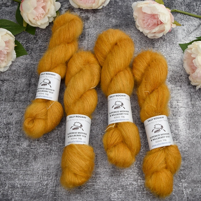 Superkid Mohair & Silk Hand Dyed Honey Gold| Mohair Silk | Sally Ridgway | Shop Wool, Felt and Fibre Online
