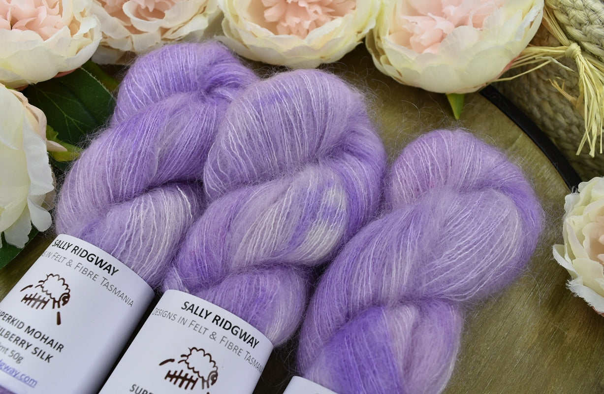 Superkid Mohair & Silk Hand Dyed Lavender Splash| Mohair Silk | Sally Ridgway | Shop Wool, Felt and Fibre Online