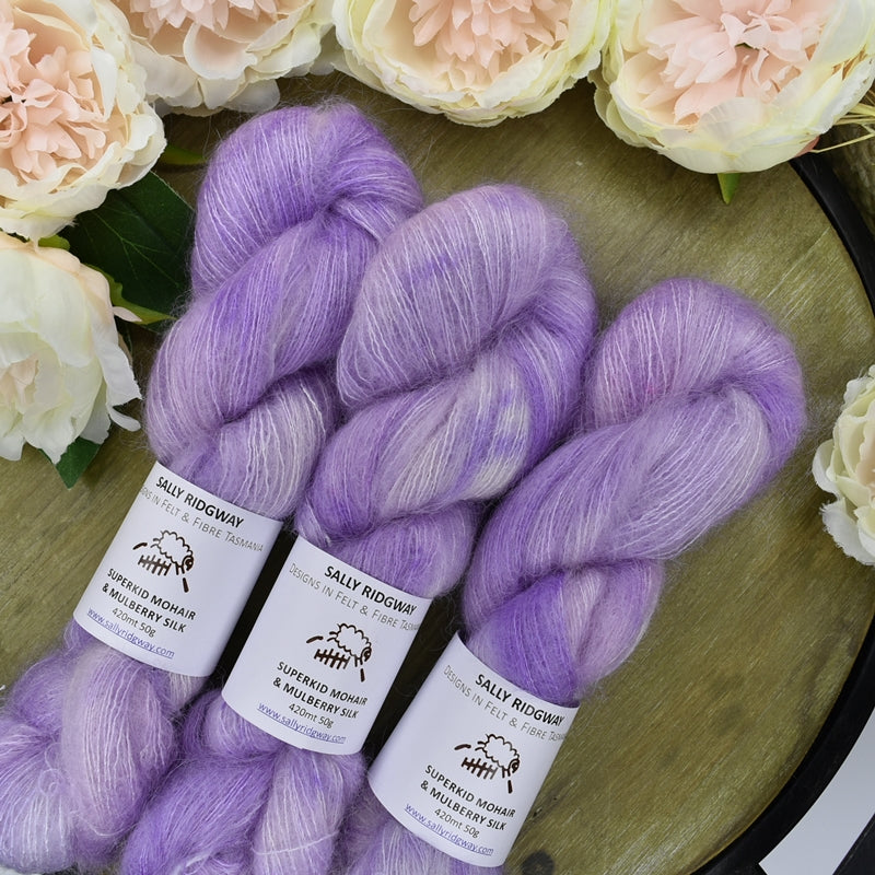 Superkid Mohair & Silk Hand Dyed Lavender Splash| Mohair Silk | Sally Ridgway | Shop Wool, Felt and Fibre Online