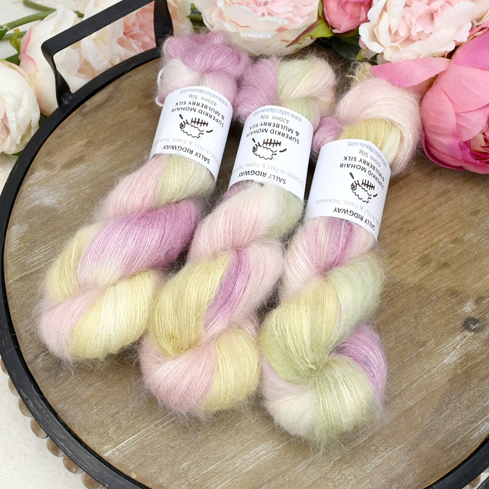 Superkid Mohair & Silk Hand Dyed Peach Blossom| Mohair Silk | Sally Ridgway | Shop Wool, Felt and Fibre Online
