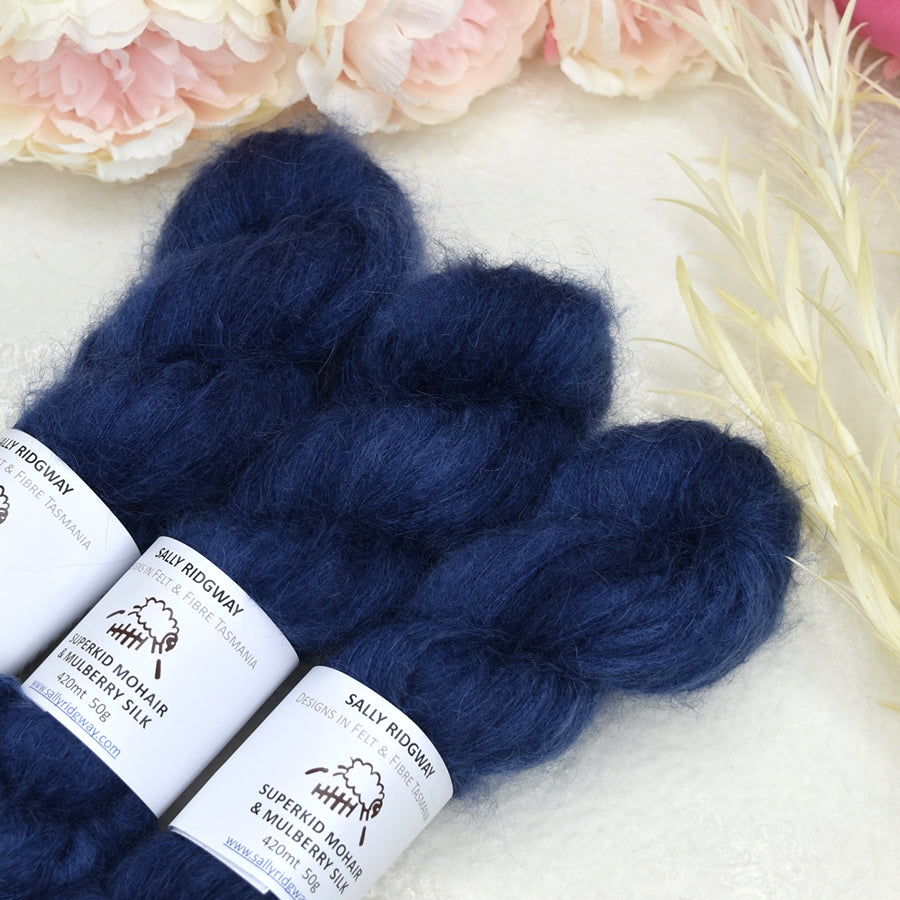 Superkid Mohair & Silk Hand Dyed Steel Blue| Mohair Silk | Sally Ridgway | Shop Wool, Felt and Fibre Online