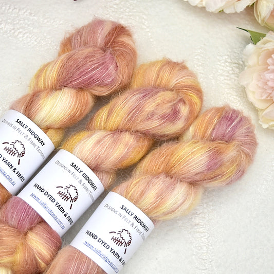 Suri Alpaca Silk Lace Hand Dyed Apricot Roses| Suri Silk Lace | Sally Ridgway | Shop Wool, Felt and Fibre Online