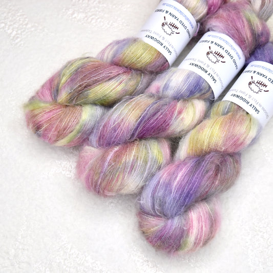 Suri Alpaca Silk Lace Hand Dyed Frosted Petals| Suri Silk Lace | Sally Ridgway | Shop Wool, Felt and Fibre Online