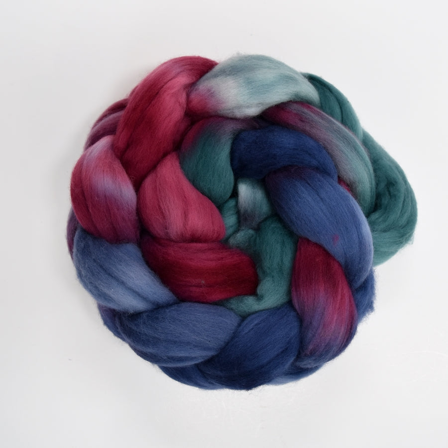 Tasmanian Merino Wool Combed Top (Roving) Hand Dyed Forest Flower 12858| Merino Wool Tops | Sally Ridgway | Shop Wool, Felt and Fibre Online