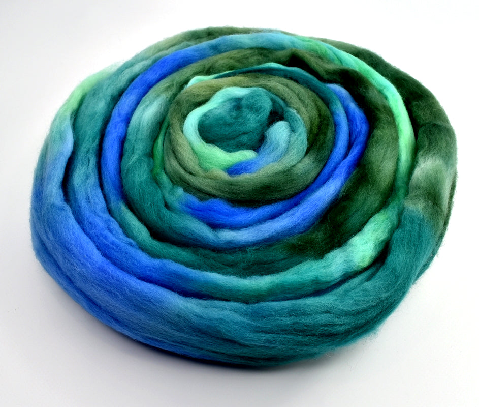 Tasmanian Merino Wool Combed Top in Teal Ripple| Merino Wool Tops | Sally Ridgway | Shop Wool, Felt and Fibre Online