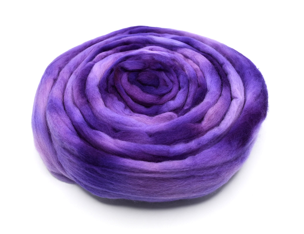 Tasmanian Merino Wool Combed Tops Hand Dyed in Crocus| Merino Wool Tops | Sally Ridgway | Shop Wool, Felt and Fibre Online