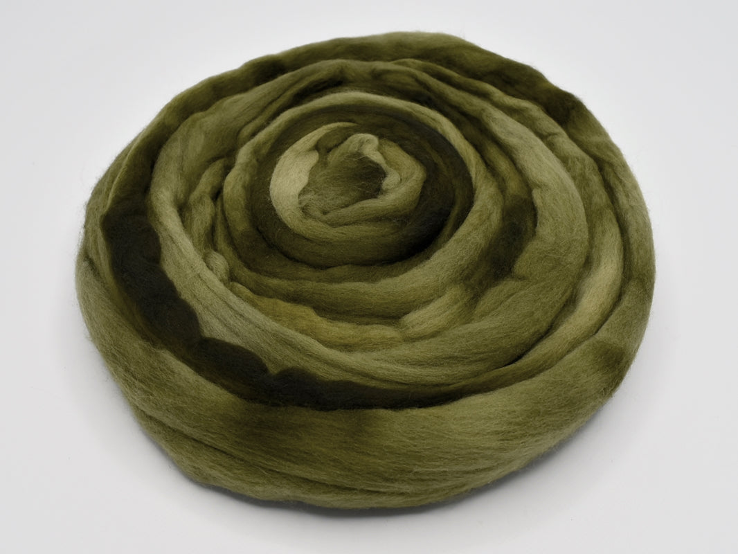 Tasmanian Merino Wool Combed Tops in Moss Olive| Merino Wool Tops | Sally Ridgway | Shop Wool, Felt and Fibre Online