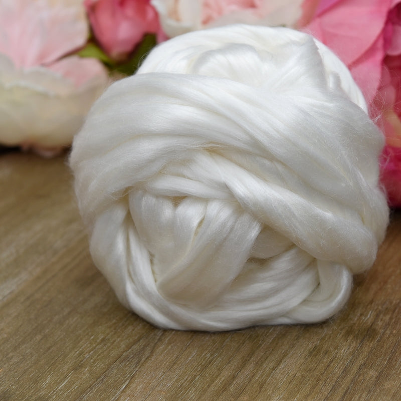 Undyed Mulberry Silk Tops/Roving| Silk Roving/Sliver | Sally Ridgway | Shop Wool, Felt and Fibre Online
