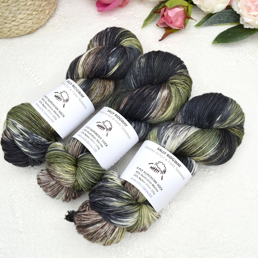 4 Ply Supreme Sock Yarn Hand Dyed Forest 12951| Sock Yarn | Sally Ridgway | Shop Wool, Felt and Fibre Online