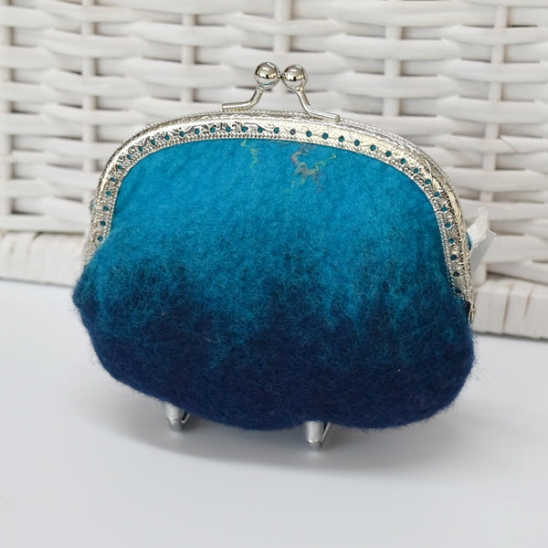 Blue Hand Made Wool Felt Coin Purse 13019-Coin Purse-4-Sally Ridgway Designs in Felt &amp; Fibre