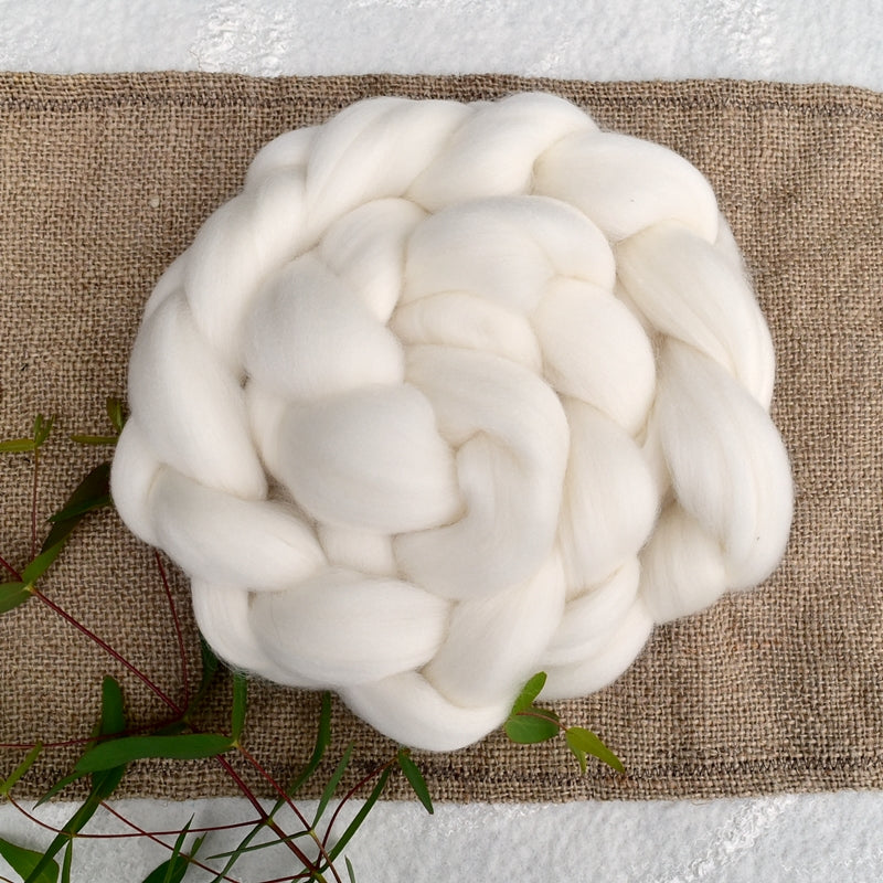 White Australian Polwarth Wool Top| Undyed Wool Roving Top | Sally Ridgway | Shop Wool, Felt and Fibre Online