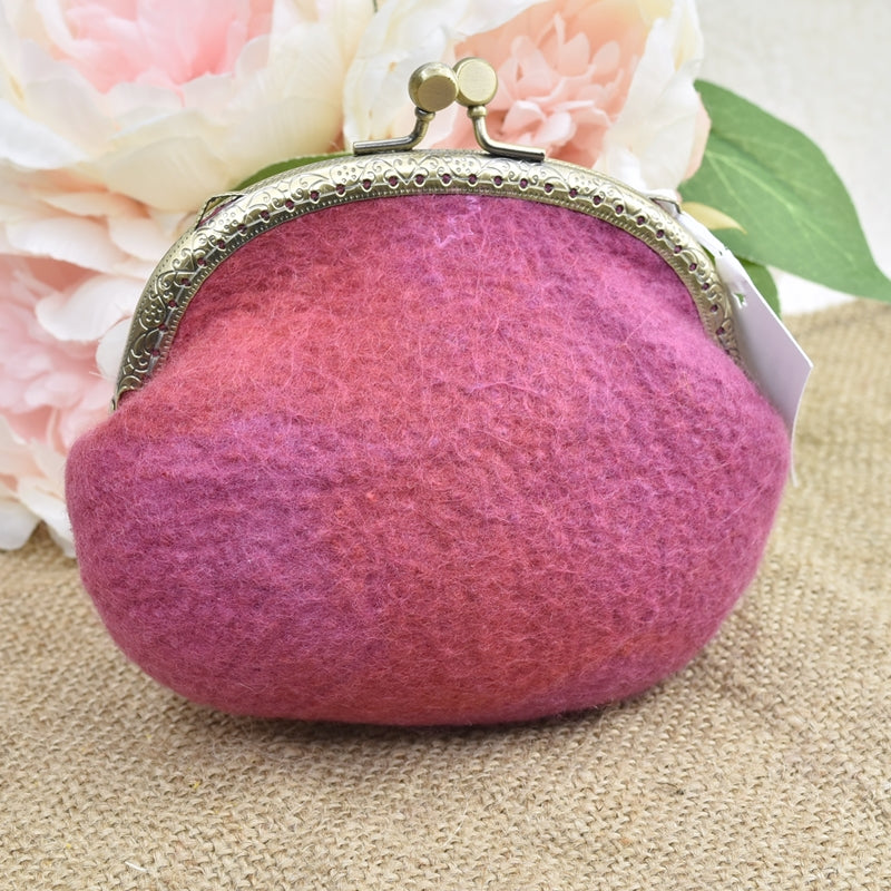 Wool Felted Coin or Accessory Purse in Rosewood| Coin Purse | Sally Ridgway | Shop Wool, Felt and Fibre Online