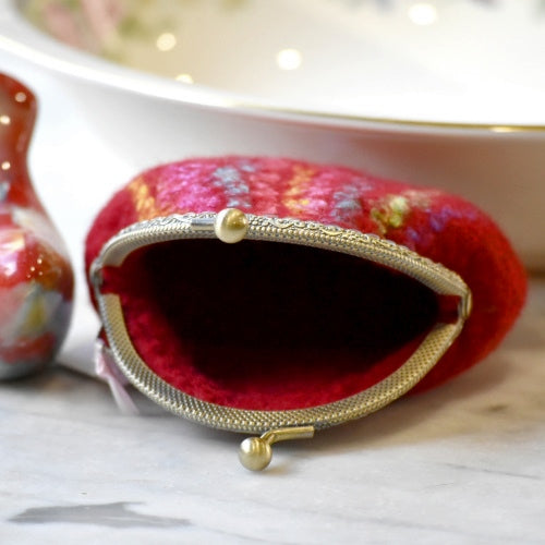 Coin Purse Wool Felted Purse Kiss Lock Jewellery Pouch Pink Green Multi 12148| Coin Purse | Sally Ridgway | Shop Wool, Felt and Fibre Online