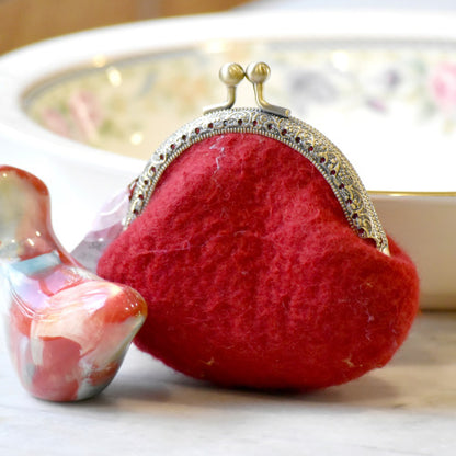 Coin Purse Wool Felted Purse Kiss Lock Jewellery Pouch Pink Green Multi 12148| Coin Purse | Sally Ridgway | Shop Wool, Felt and Fibre Online