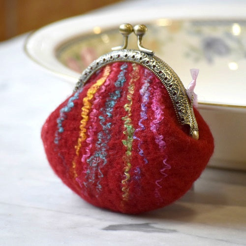 Red Wool Felted Coin Purse Kiss Lock Pouch 12784| Coin Purse | Sally Ridgway | Shop Wool, Felt and Fibre Online