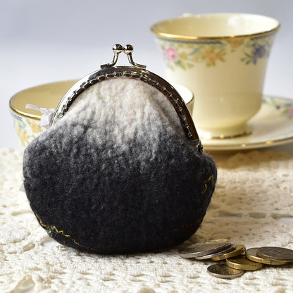 Wool Felted Coin Purse Kiss Lock Pouch in Black and White 12804| Coin Purse | Sally Ridgway | Shop Wool, Felt and Fibre Online