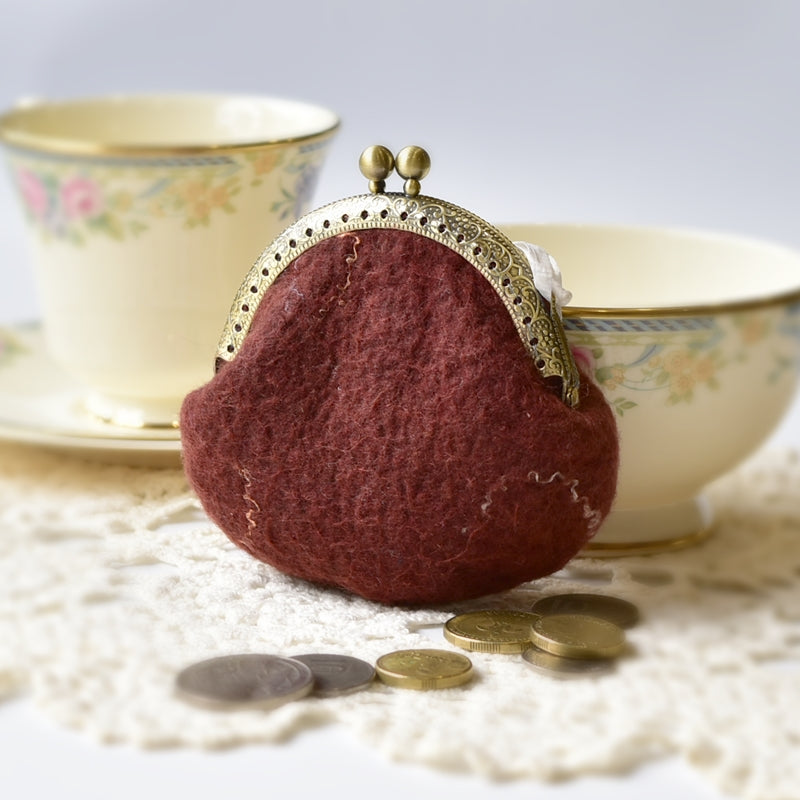 Wool Felted Coin Purse Kiss Lock Pouch in Brown 12807| Coin Purse | Sally Ridgway | Shop Wool, Felt and Fibre Online