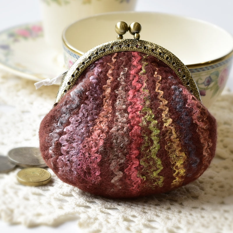 Wool Felted Coin Purse Kiss Lock Pouch in Brown 12807| Coin Purse | Sally Ridgway | Shop Wool, Felt and Fibre Online