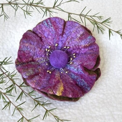 Large Wool Felt Flower Brooch Pin in Crimson 13176| Brooch | Sally Ridgway | Shop Wool, Felt and Fibre Online