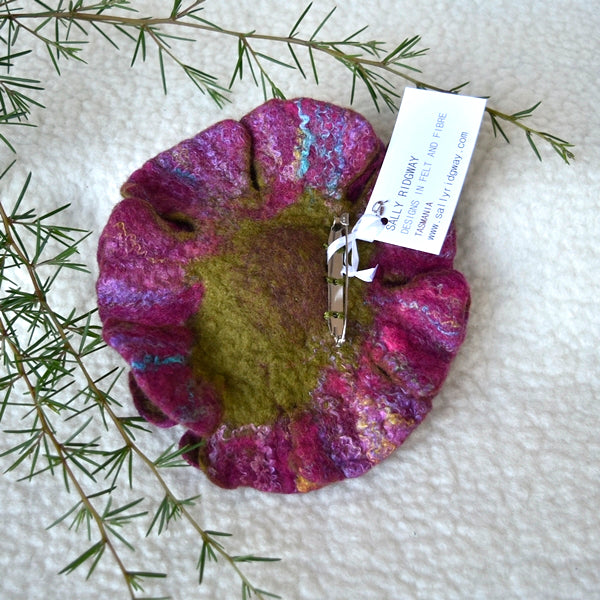 Large Wool Felt Flower Brooch Pin in Crimson 13176| Brooch | Sally Ridgway | Shop Wool, Felt and Fibre Online