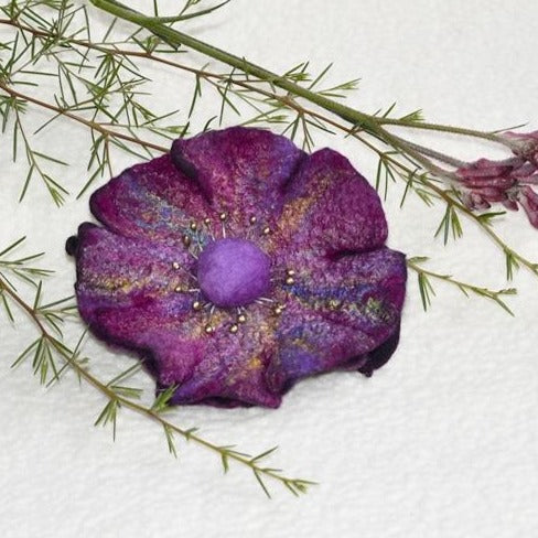 Large Wool Felt Flower Brooch Pin in Raspberry 13221| Brooch | Sally Ridgway | Shop Wool, Felt and Fibre Online
