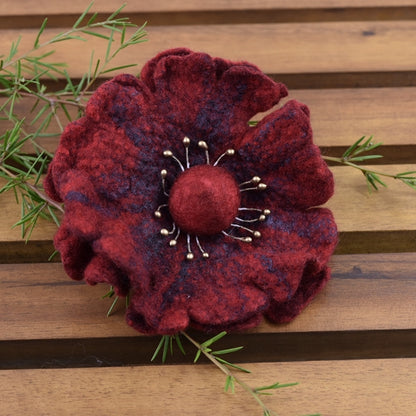 Large Wool Felt Poppy Flower Brooch Pin in Red and black 13222| Brooch | Sally Ridgway | Shop Wool, Felt and Fibre Online