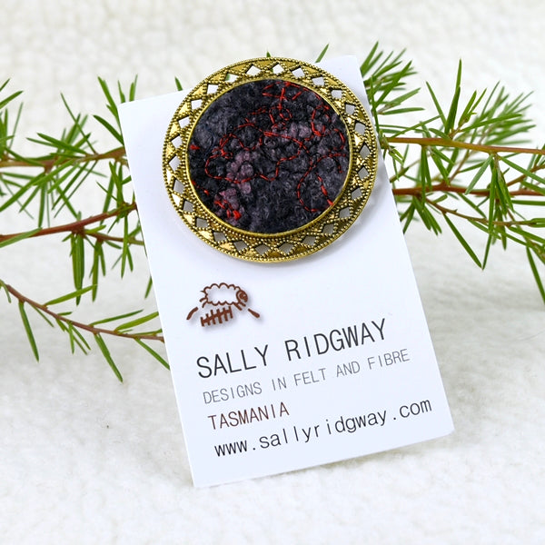 Wool Felt and Metal Brooch Red and Black 13225| Brooch | Sally Ridgway | Shop Wool, Felt and Fibre Online