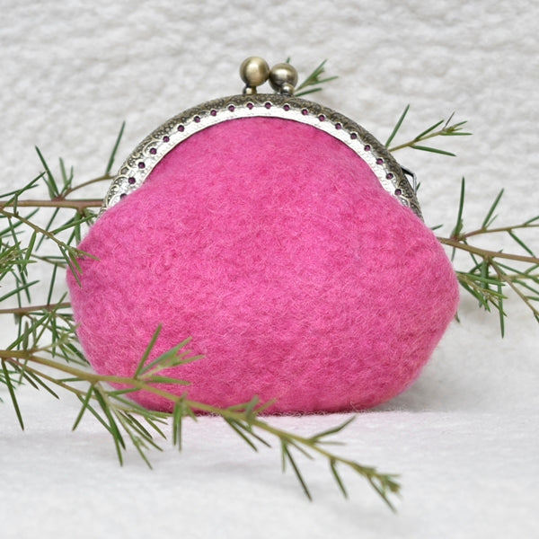 Wool Felt Purse Kiss Lock Coin Purse in Pink Rainbow 13149| Coin Purse | Sally Ridgway | Shop Wool, Felt and Fibre Online