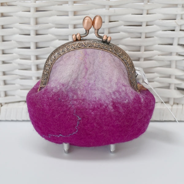 Raspberry Pink Hand Made Wool Felted Coin or Accessory Purse 13016| Coin Purse | Sally Ridgway | Shop Wool, Felt and Fibre Online