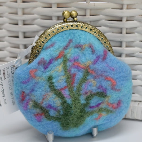 Hand Made Wool Felted Coin or Accessory Purse in Opal Blue 13015-Coin Purse-1-Sally Ridgway Designs in Felt &amp; Fibre