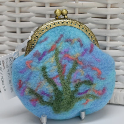 Hand Made Wool Felted Coin or Accessory Purse in Opal Blue 13015-Coin Purse-1-Sally Ridgway Designs in Felt &amp; Fibre