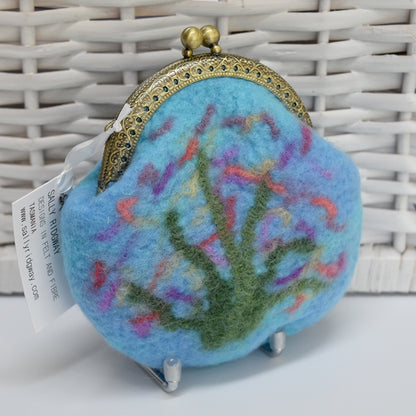 Hand Made Wool Felted Coin or Accessory Purse in Opal Blue 13015-Coin Purse-2-Sally Ridgway Designs in Felt &amp; Fibre